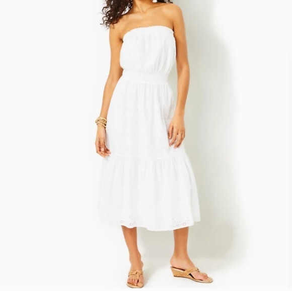 LILLY PULITZER Nikole Strapless Eyelet Midi Dress NEW - Picture 10 of 10